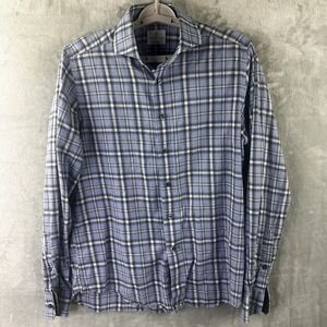 Emanuel Berg Modern Fit Button-Up Shirt Blue Plaid Long‎ Sleeve Size M